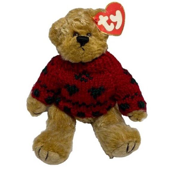 Vintage Ty Attic Treasures Bearkhardt Jointed Brown Bear Holiday Plush 1993 Tags - Picture 1 of 14